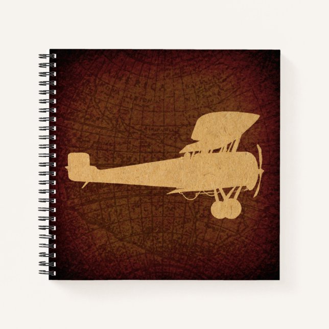 Antikes Flugzeug Silhouette Flugzeug & braune Kart Notizbuch (Vorderseite)