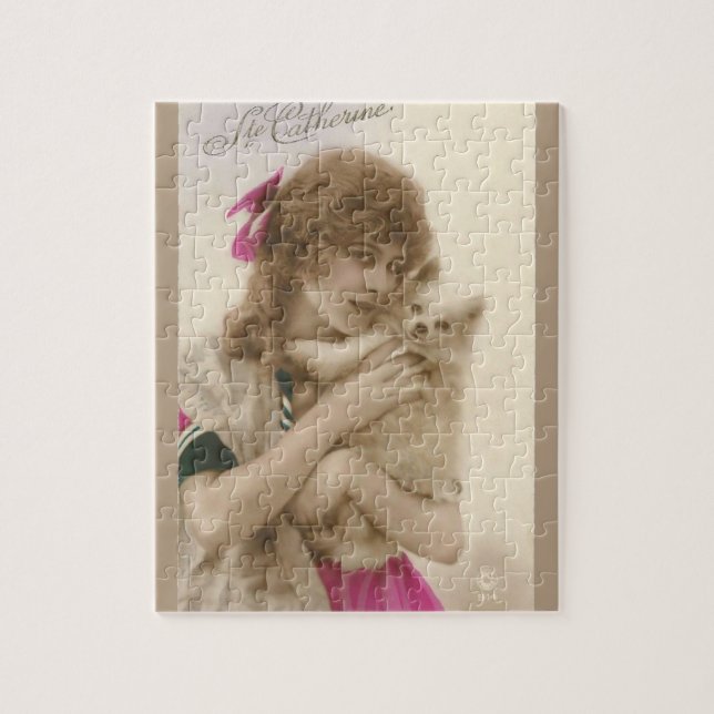 Antikes Foto Viktorianische Frau und Hund (Vertikal)