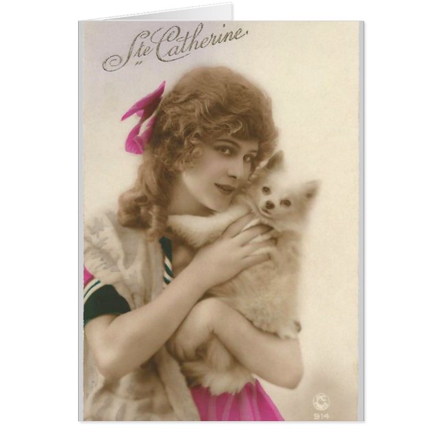 Antikes Foto Viktorianische Frau und Hund (Vorne)