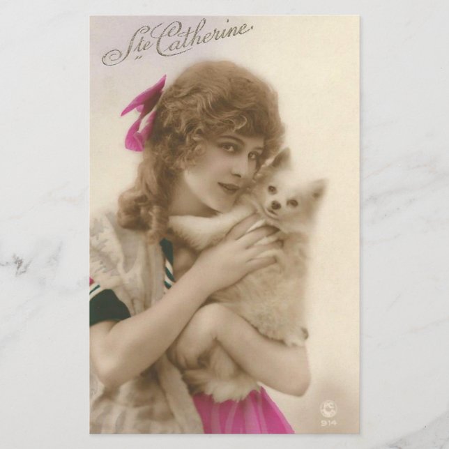 Antikes Foto-viktorianische Frau und Hund Briefpapier (Vorderseite)
