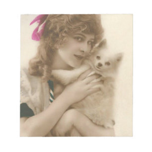 Antikes Foto Viktorianische Frau und Hund Notizblock