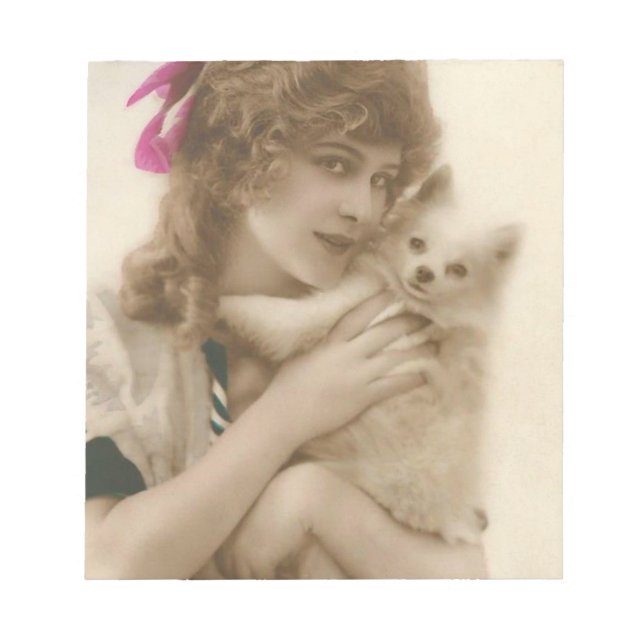 Antikes Foto Viktorianische Frau und Hund Notizblock (Vorderseite)