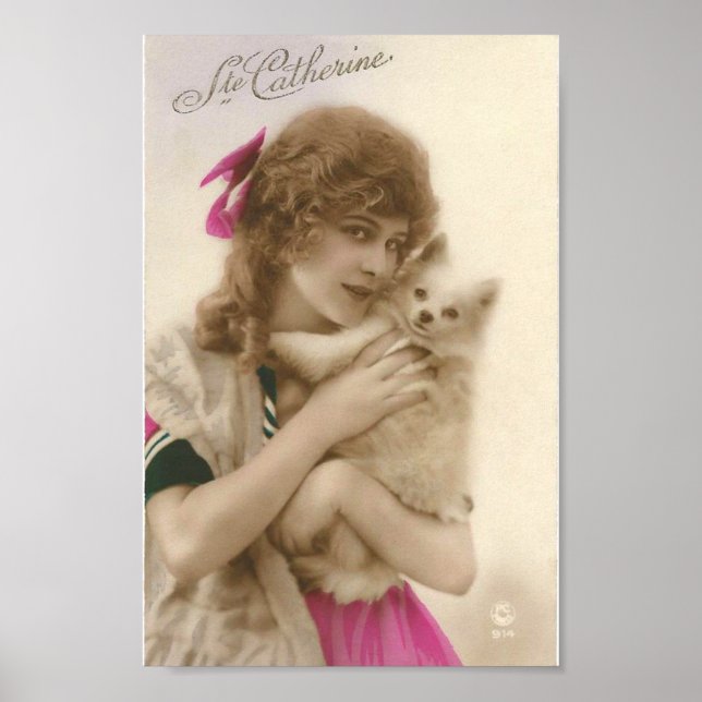 Antikes Foto Viktorianische Frau und Hund Poster (Vorne)