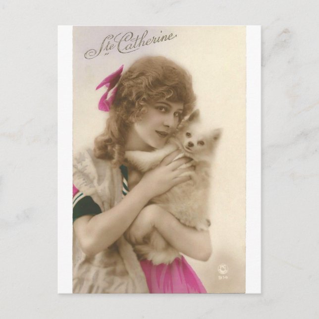 Antikes Foto Viktorianische Frau und Hund Postkarte (Vorderseite)