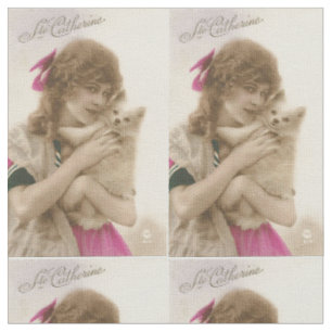 Antikes Foto Viktorianische Frau und Hund Stoff