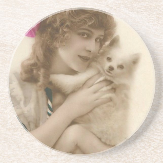 Antikes Foto Viktorianische Frau und Hund Untersetzer (Vorne)
