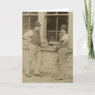 Antikes Foto von zwei Männern trinken Bier Karte