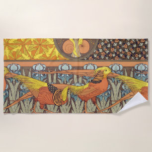 Antikes französisches Art Nouveau Natur-Vogel-Must Strandtuch