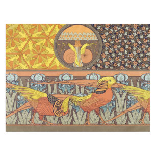 Antikes französisches Art Nouveau Natur-Vogel-Must Tischdecke