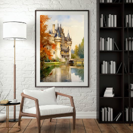Antikes Französisches Castel Watercolor Poster