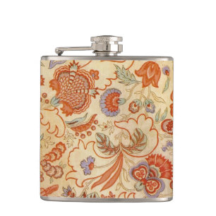 Antikes französisches Chintz-Blumenmuster Terrakot Flachmann