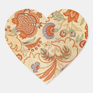 Antikes französisches Chintz-Blumenmuster Terrakot Herz-Aufkleber