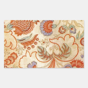 Antikes französisches Chintz-Blumenmuster Terrakot Rechteckiger Aufkleber