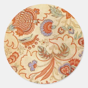 Antikes französisches Chintz-Blumenmuster Terrakot Runder Aufkleber