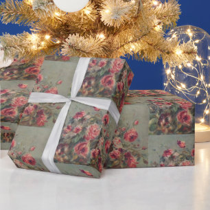 Antikes französisches Gartenrosen-Ölgemälde in Ros Geschenkpapier