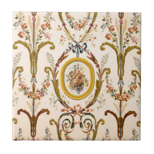 Antikes französisches Rokoko-Blumen-Gold-Creme-Ele Fliese