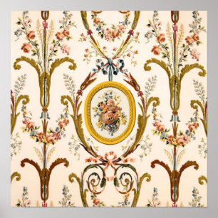 Antikes französisches Rokoko-Blumen-Gold-Creme-Ele Poster