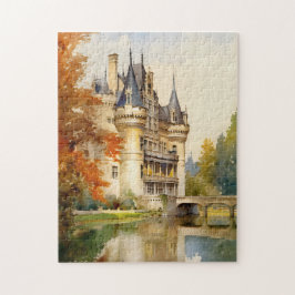 Antikes französisches Schloss Wasserfarbenpuzzle |