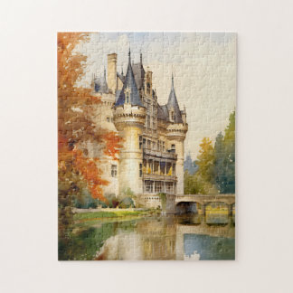 Antikes französisches Schloss Wasserfarbenpuzzle |