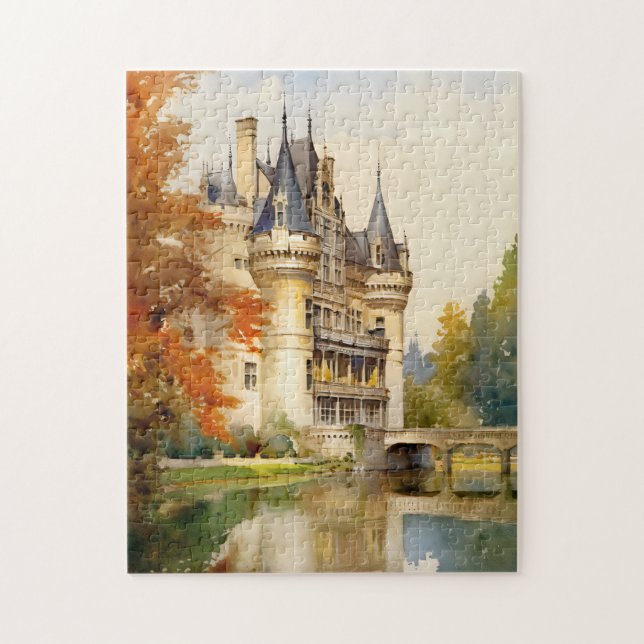 Antikes französisches Schloss Wasserfarbenpuzzle | (Vertikal)