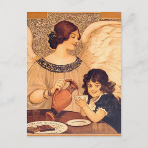 Antikes französisches Schokoladen-Engel-Plakat: Vi Postkarte