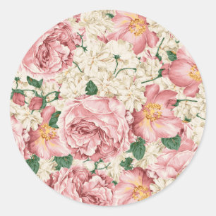Antikes Gartens Rosen und Hortensien Blumenmuster Runder Aufkleber
