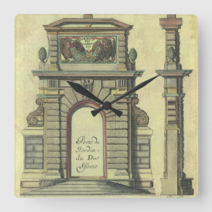 Antikes Gartentor mit Bogen, Renaissance-Architekt Quadratische Wanduhr