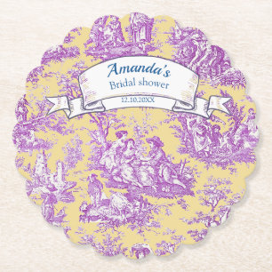 Antikes gelbes lila Blumen-Toile-de-Jouy-Muster Untersetzer