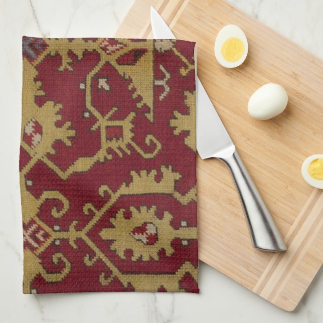 Antikes geometrisches Orientalisches Rotes Muster Geschirrtuch (Viertel Falte)