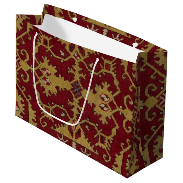 Antikes geometrisches Orientalisches Rotes Muster Große Geschenktüte (Vorderseite Schrägansicht)