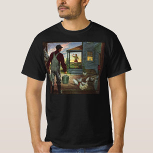 Antikes Geschäft, Bauernhof mit Landwirt und Hühne T-Shirt