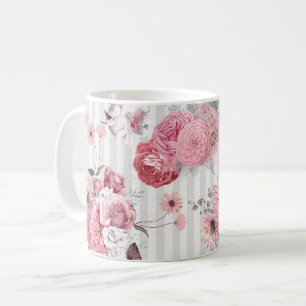 Antikes gestreiftes rosa Blumenmuster Kaffeetasse