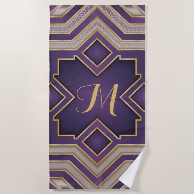 Antikes Gold Barock Geometrisches Initial-Design Strandtuch (Vorderseite)