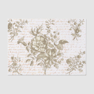 Antikes Gold-Beige-Blumenmuster und Schrift Seidenpapier
