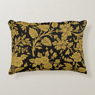 Antikes Gold-Blumen-Indisch-Lackarbeit-Schwarz-Mus Dekokissen