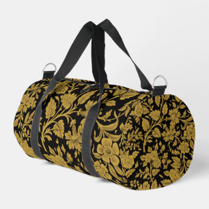 Antikes Gold-Blumen-Indisch-Lackarbeit-Schwarz-Mus Duffle Bag