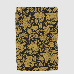 Antikes Gold-Blumen-Indisch-Lackarbeit-Schwarz-Mus Golfhandtuch