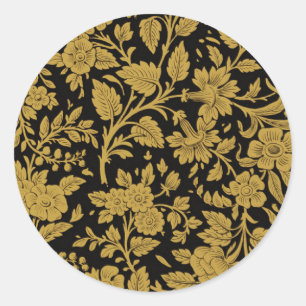 Antikes Gold-Blumen-Indisch-Lackarbeit-Schwarz-Mus Runder Aufkleber