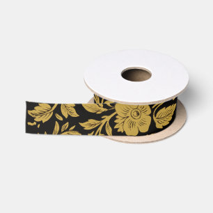 Antikes Gold-Blumen-Indisch-Lackarbeit-Schwarz-Mus Satinband