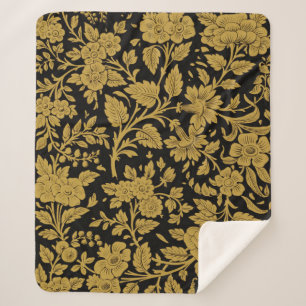 Antikes Gold-Blumen-Indisch-Lackarbeit-Schwarz-Mus Sherpadecke