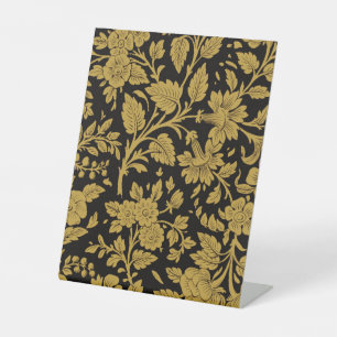 Antikes Gold-Blumen-Indisch-Lackarbeit-Schwarz-Mus Sockelschild