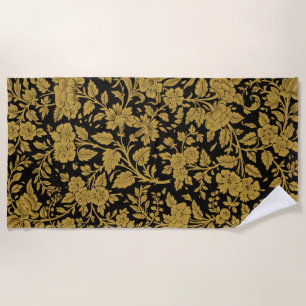 Antikes Gold-Blumen-Indisch-Lackarbeit-Schwarz-Mus Strandtuch