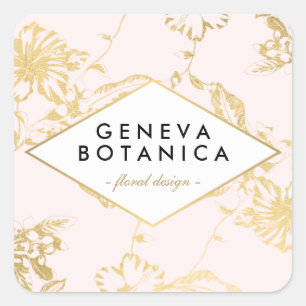 Antikes Gold-Blumenmuster auf Rosa Designer- Quadratischer Aufkleber