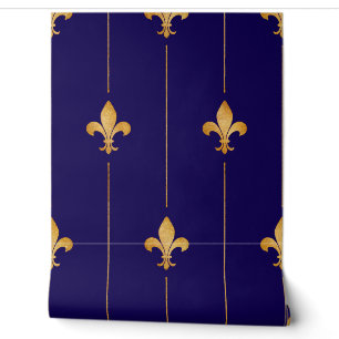 Antikes Gold Fleur-de-Lis Dunkelblau Tapete