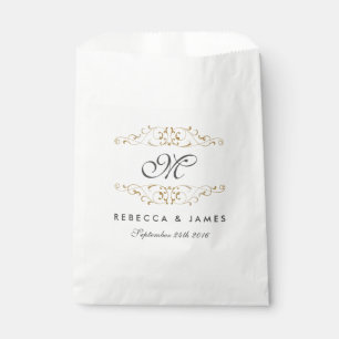 Antikes Gold Geblüht Monogram-Gastgeschenk Hochzei Geschenktütchen
