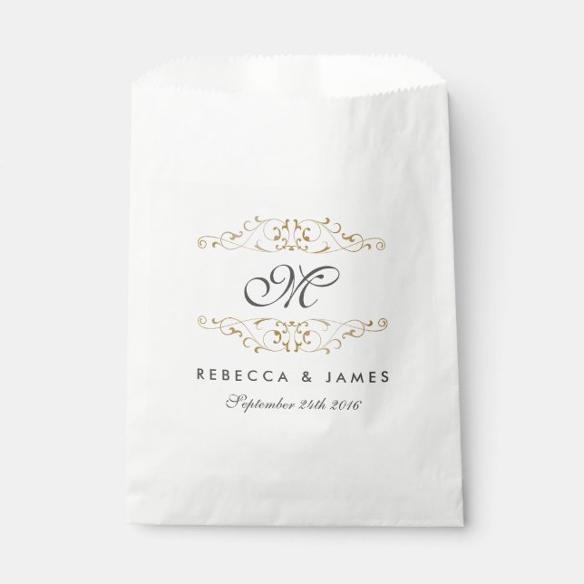 Antikes Gold Geblüht Monogram-Gastgeschenk Hochzei Geschenktütchen (Vorderseite)