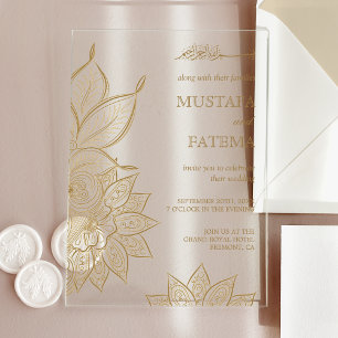 Antikes Gold Mehndi Henna Muslimische Hochzeit Acryleinladungen