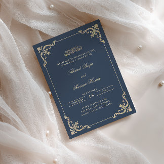 Antikes Gold Navy Blau Muslimisches Verlobungsfram Einladung