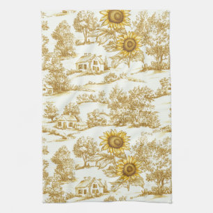 Antikes Gold-Sonnenblumen-Botanik-Toile-Muster Geschirrtuch