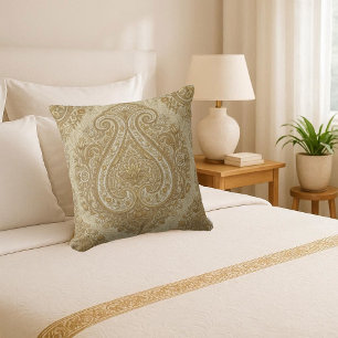 Antikes Gold Verziertes Paisley Luxus Persisches E Kissen